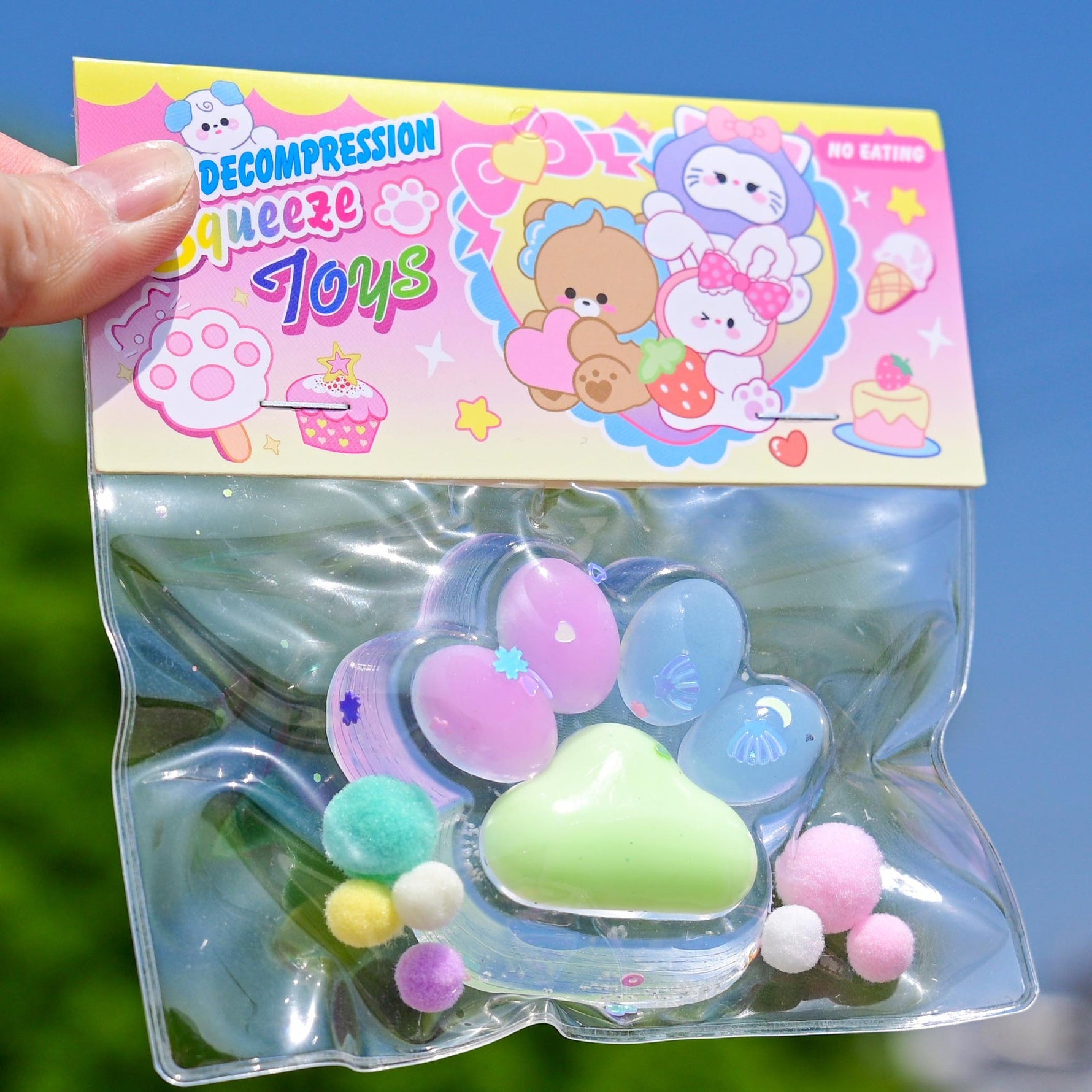 Jucarie Antistres Squishy, Flippy, cu Revenire Lenta, Labuta de Pisica Pufoasa, 7.5 cm, Ambalaj Transparent, Model