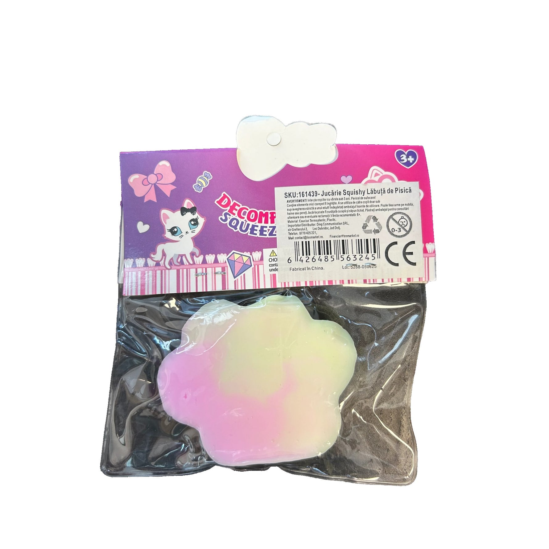 Jucarie Antistres Squishy, Flippy, cu Revenire Lenta, Labuta de Pisica Pufoasa, 7.5 cm, Ambalaj Transparent, Model