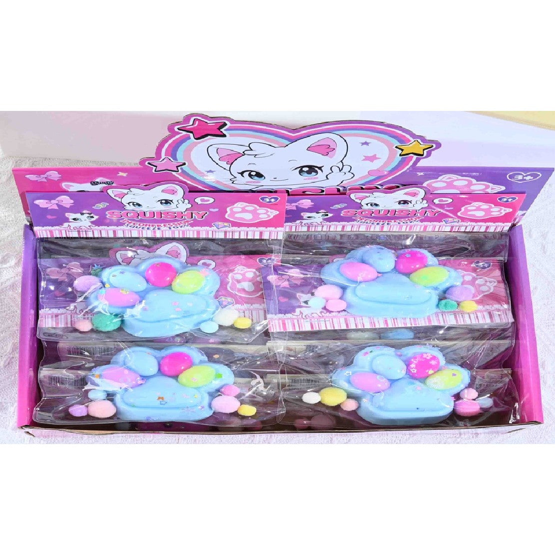 Jucarie Antistres Squishy, Flippy, cu Revenire Lenta, Labuta de Pisica Pufoasa, 7.5 cm, Ambalaj Transparent, Model