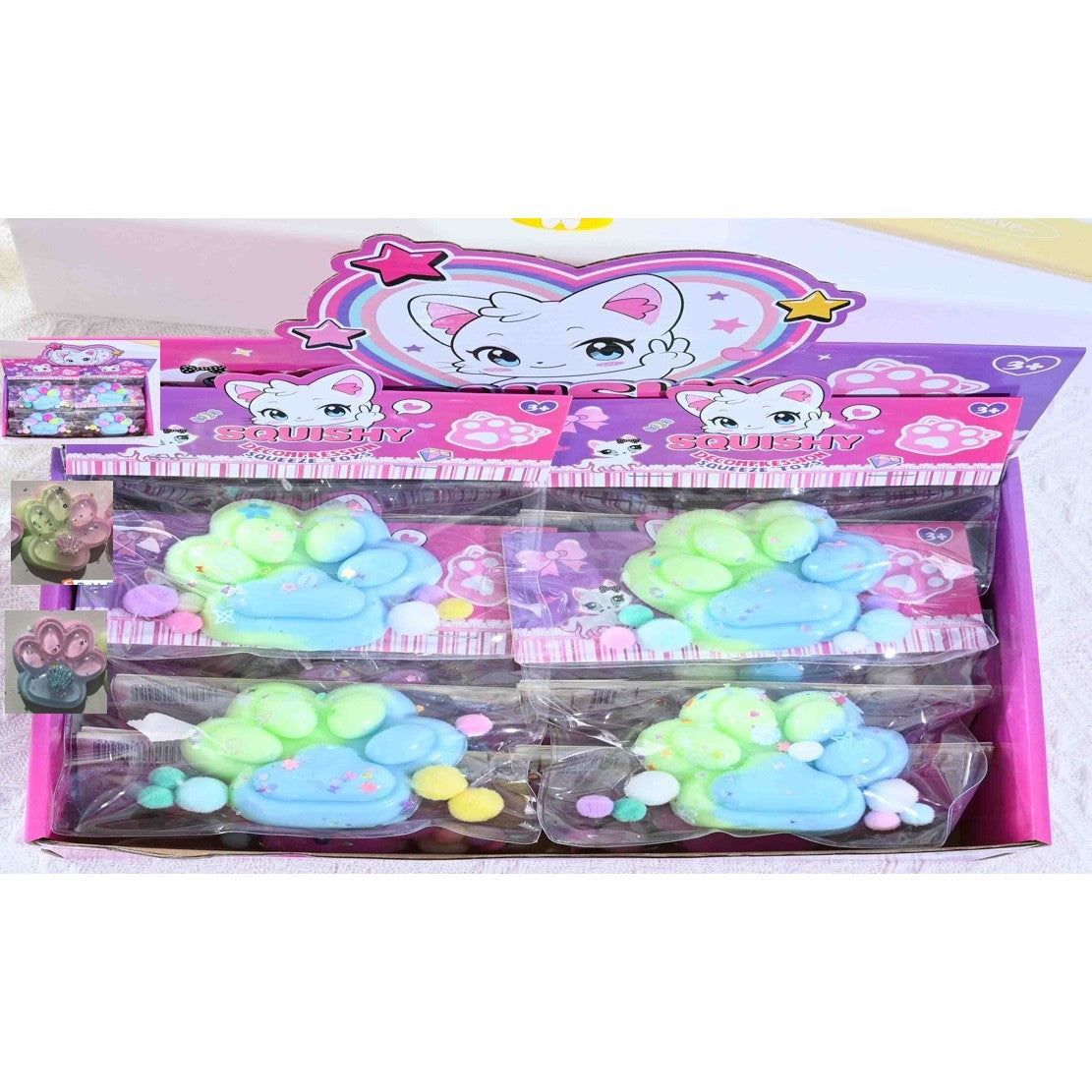 Jucarie Antistres Squishy, Flippy, cu Revenire Lenta, Labuta de Pisica Pufoasa, 7.5 cm, Ambalaj Transparent, Model