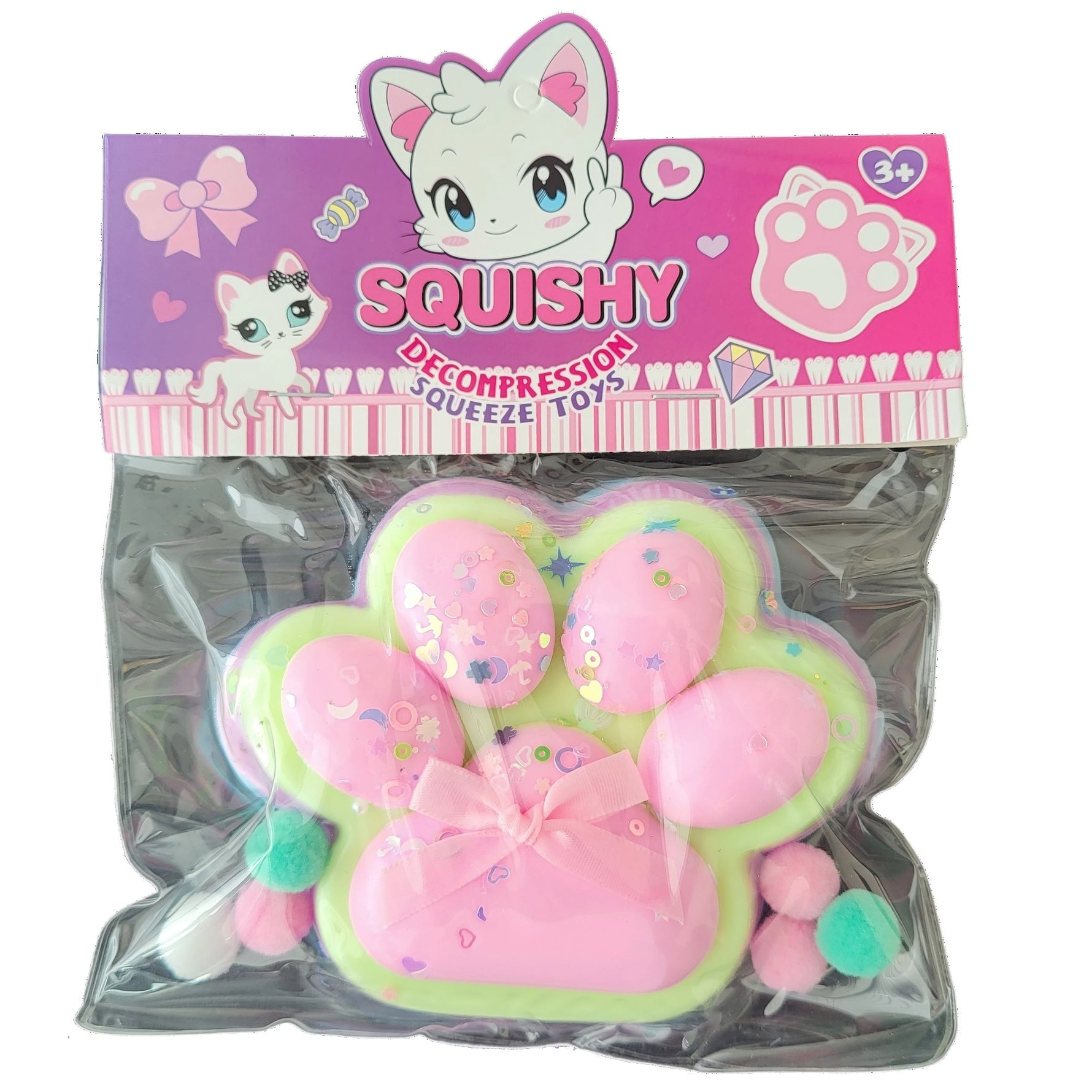 Jucarie Antistres Squishy, Flippy, cu Revenire Lenta, Model Labuta de Pisica Pufoasa, 12.5x10.5 cm, 200g, Squeeze Pinch