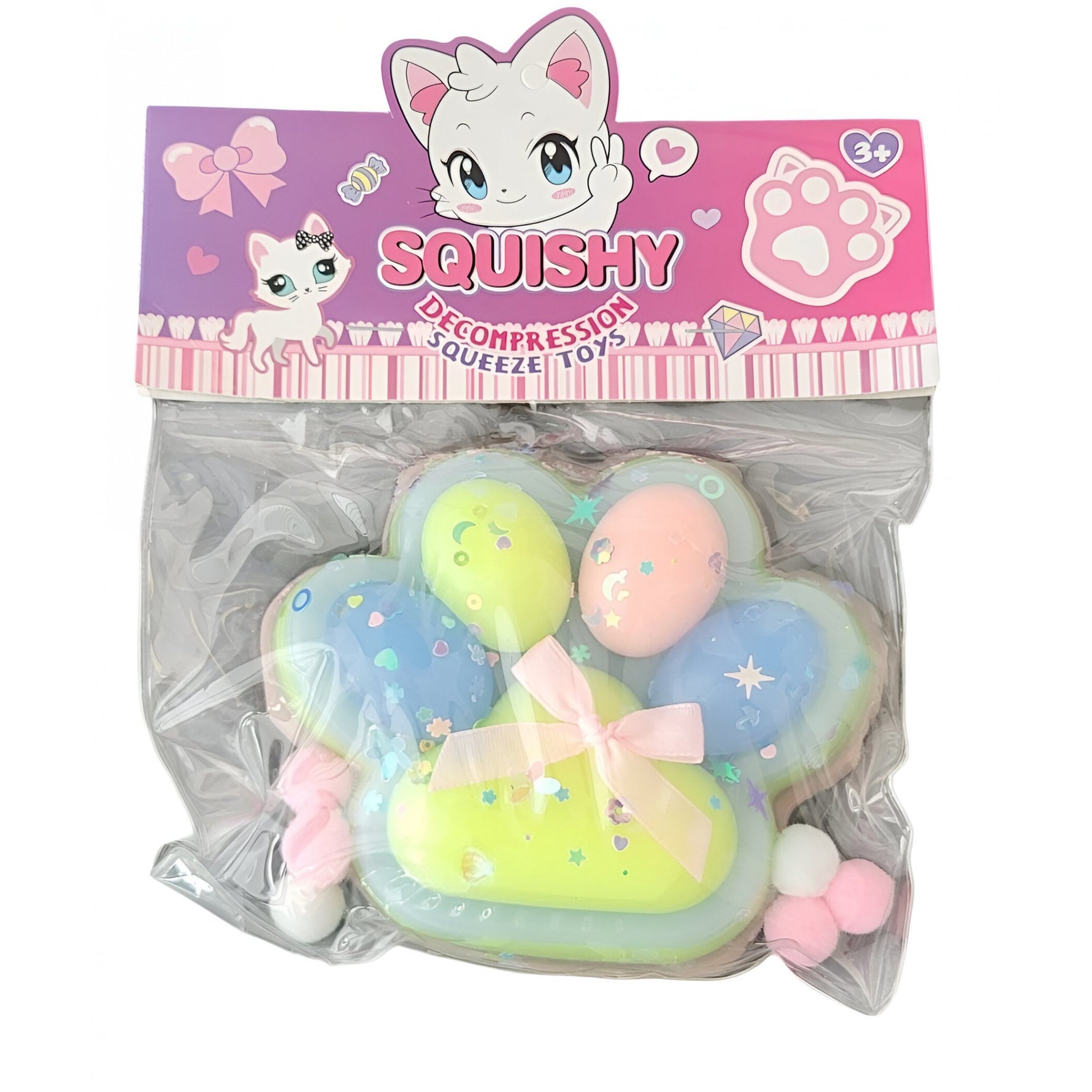 Jucarie Antistres Squishy, Flippy, cu Revenire Lenta, Model Labuta de Pisica Pufoasa, 12.5x10.5 cm, 220g, Squeeze Pinch