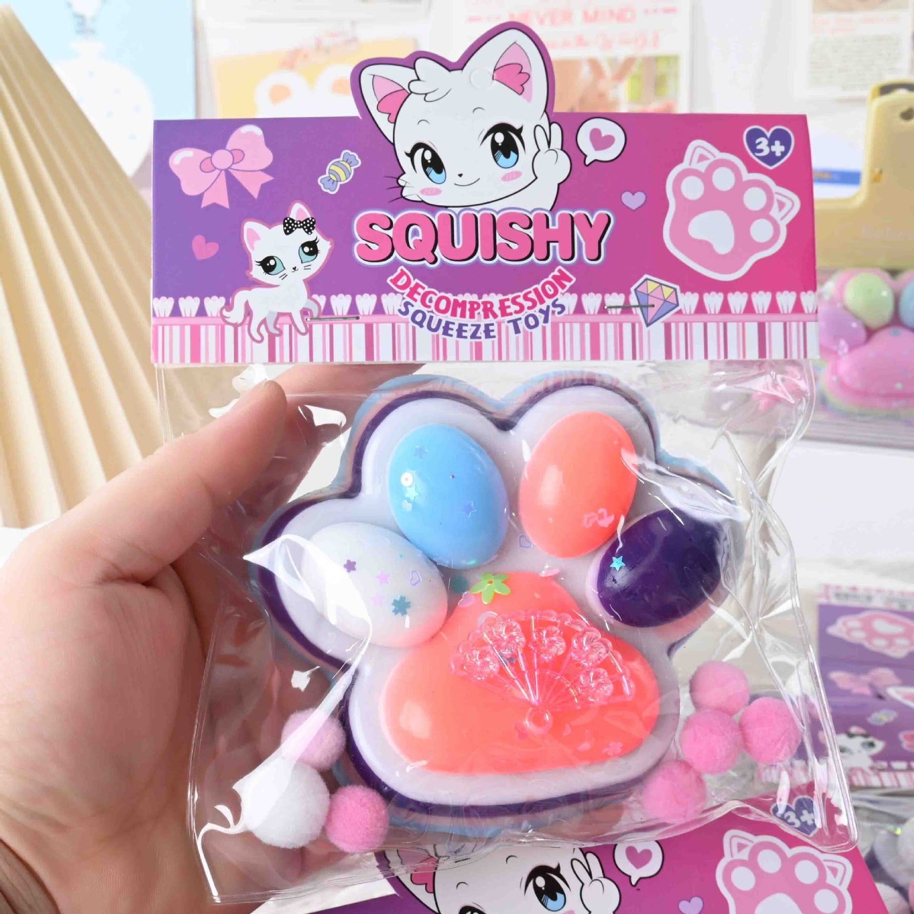 Jucarie Antistres Squishy, Flippy, cu Revenire Lenta, Squeeze Toys, Model Cat Paw, 12.5x10.5 cm, 220g, +3 Ani, din TPR,