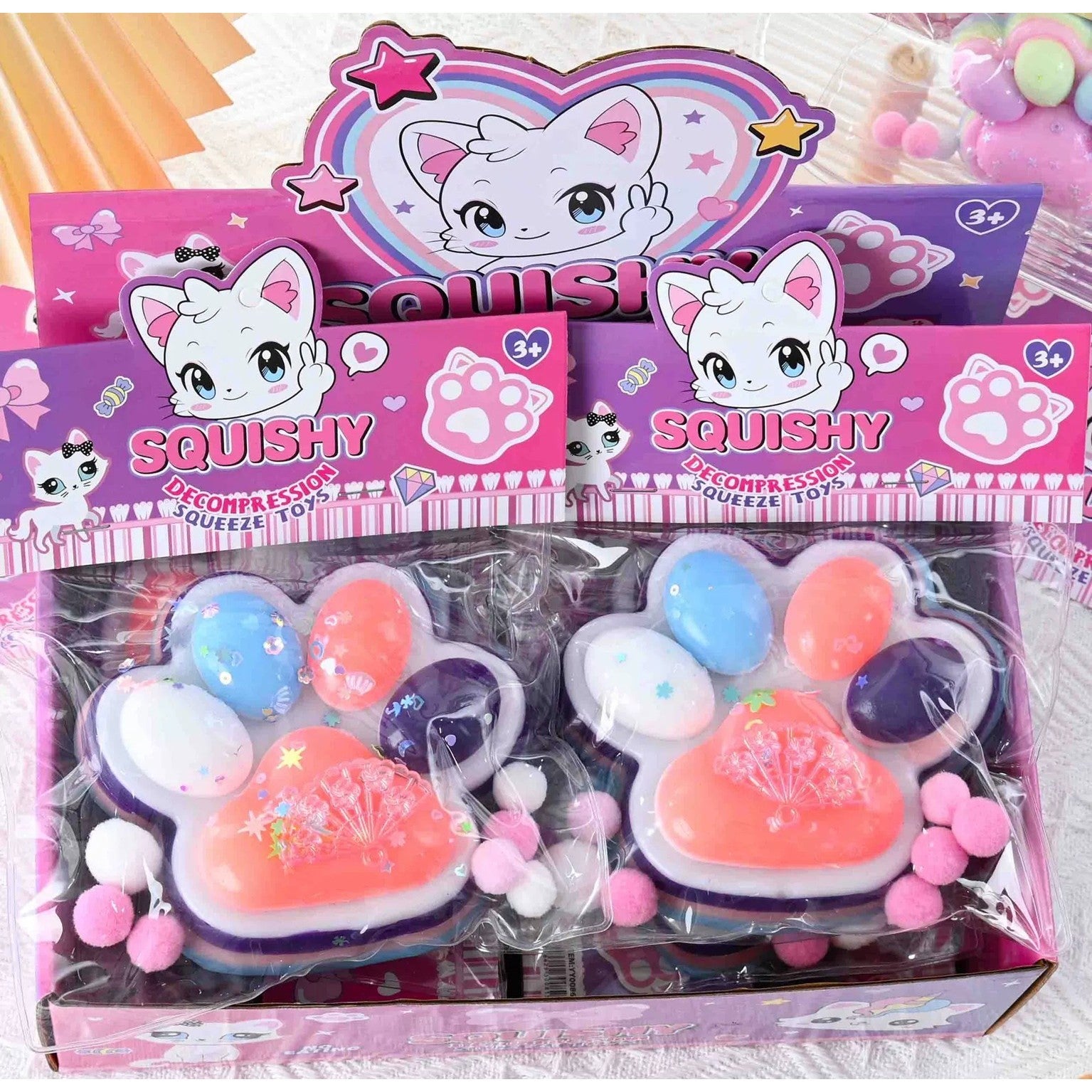 Jucarie Antistres Squishy, Flippy, cu Revenire Lenta, Squeeze Toys, Model Cat Paw, 12.5x10.5 cm, 220g, +3 Ani, din TPR,
