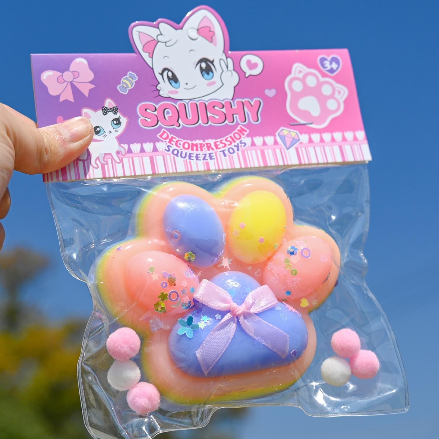 Jucarie Antistres Squishy, Flippy, cu Revenire Lenta, Squeeze Toys, Model Cat Paw, 12.5x10.5 cm, 220g, +3 Ani, din TPR,
