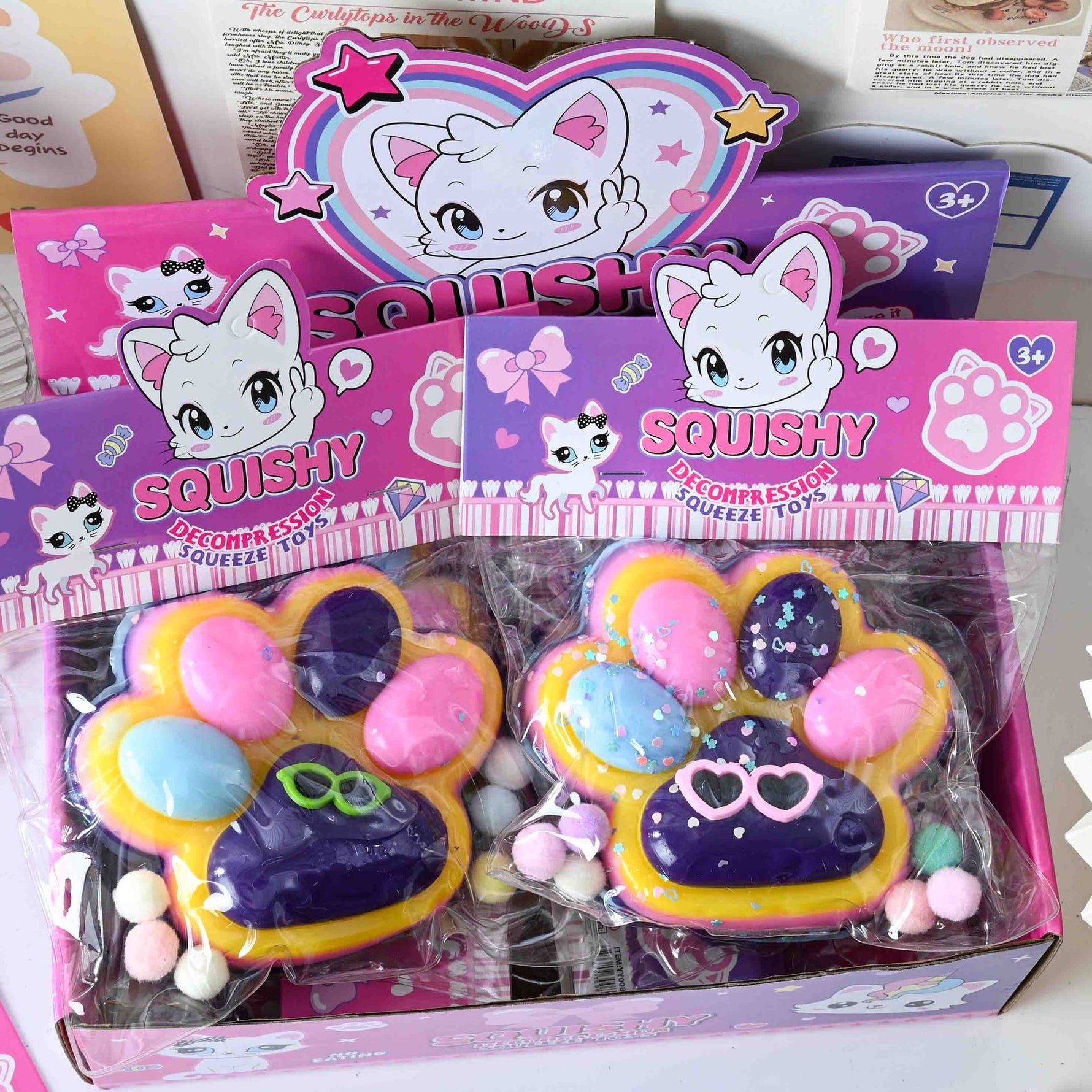 Jucarie Antistres Squishy, Flippy, cu Revenire Lenta, Squeeze Toys, Model Cat Paw, 12.5x10.5 cm, 220g, +3 Ani, din TPR,