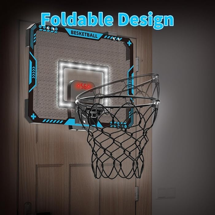 Cos de Baschet pentru Copii, Flippy, cu Tablou de Bord Electronic, Minge, Pompa, 2 Moduri, Interior/Exterior, Inel