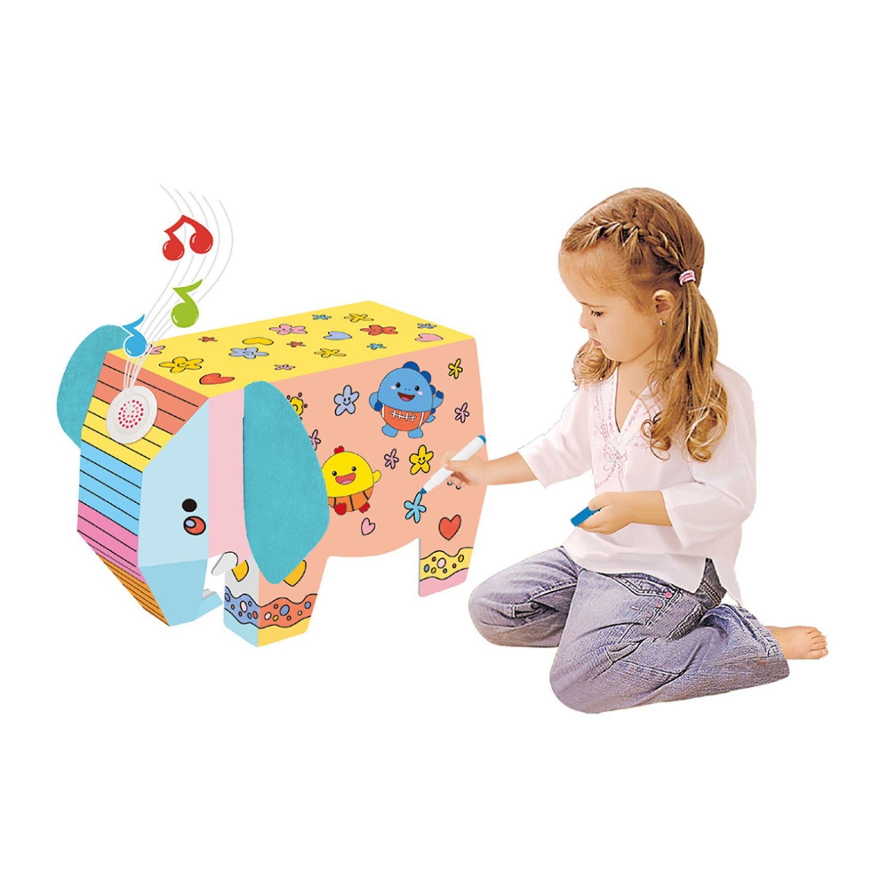Jucarie Creativa pentru Copii, Flippy, Model Elefant 3D, Set de Asamblat si Colorat din Carton, Puzzle 3D Educativ, 34