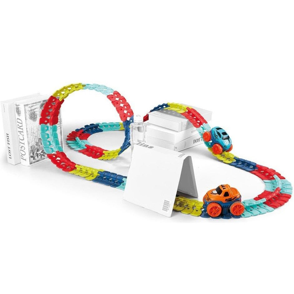 Jucarie de Constructie RollerCoaster, Flippy, 184 de Piese, 44.5x36x7 cm, cu Masini, Multicolor
