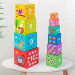 Jucarie de Construit, Flippy, Blocuri Stivuibile, +3 Ani, 10 Cutii, Invatare numere 1-10, 13.4 x 13.4 x 13.4 cm,