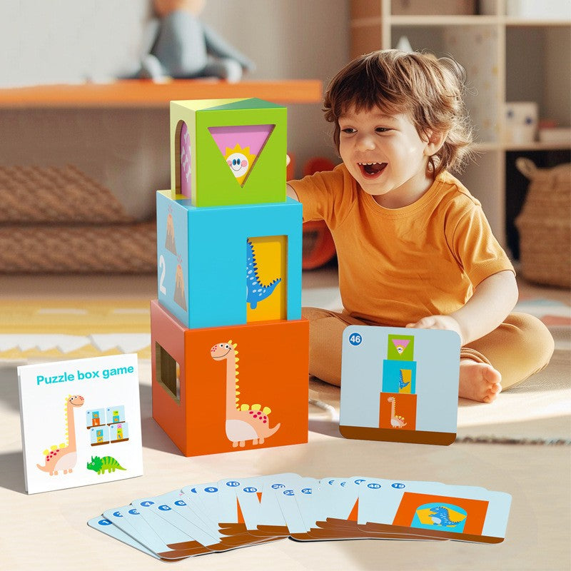 Jucarie de Construit, Flippy, Puzzle Box, Blocuri Stivuibile, 4-6 Ani, 5 Cuburi, 48 de Modele de Construit, 1 Manual,