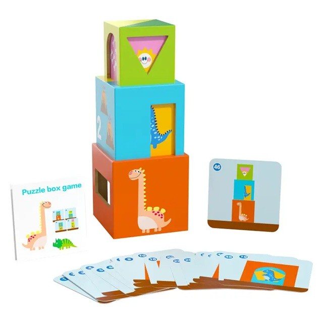 Jucarie de Construit, Flippy, Puzzle Box, Blocuri Stivuibile, 4-6 Ani, 5 Cuburi, 48 de Modele de Construit, 1 Manual,