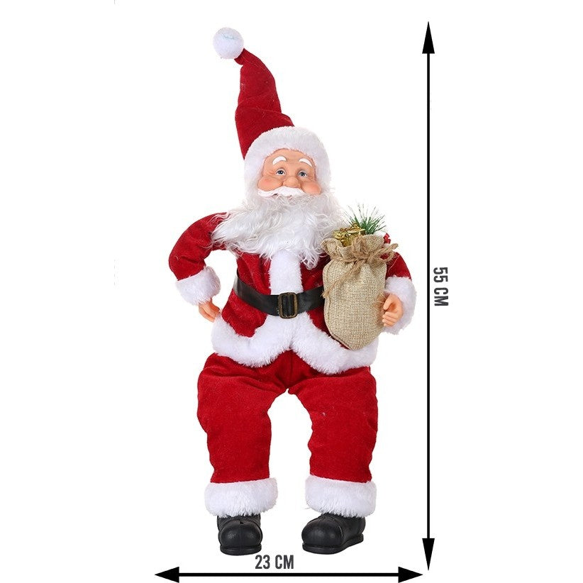 Jucarie decorativa, Flippy, Mos Craciun, 55 cm x 23 cm, grosime 25 cm, lana, tesatura de plus, poliester,