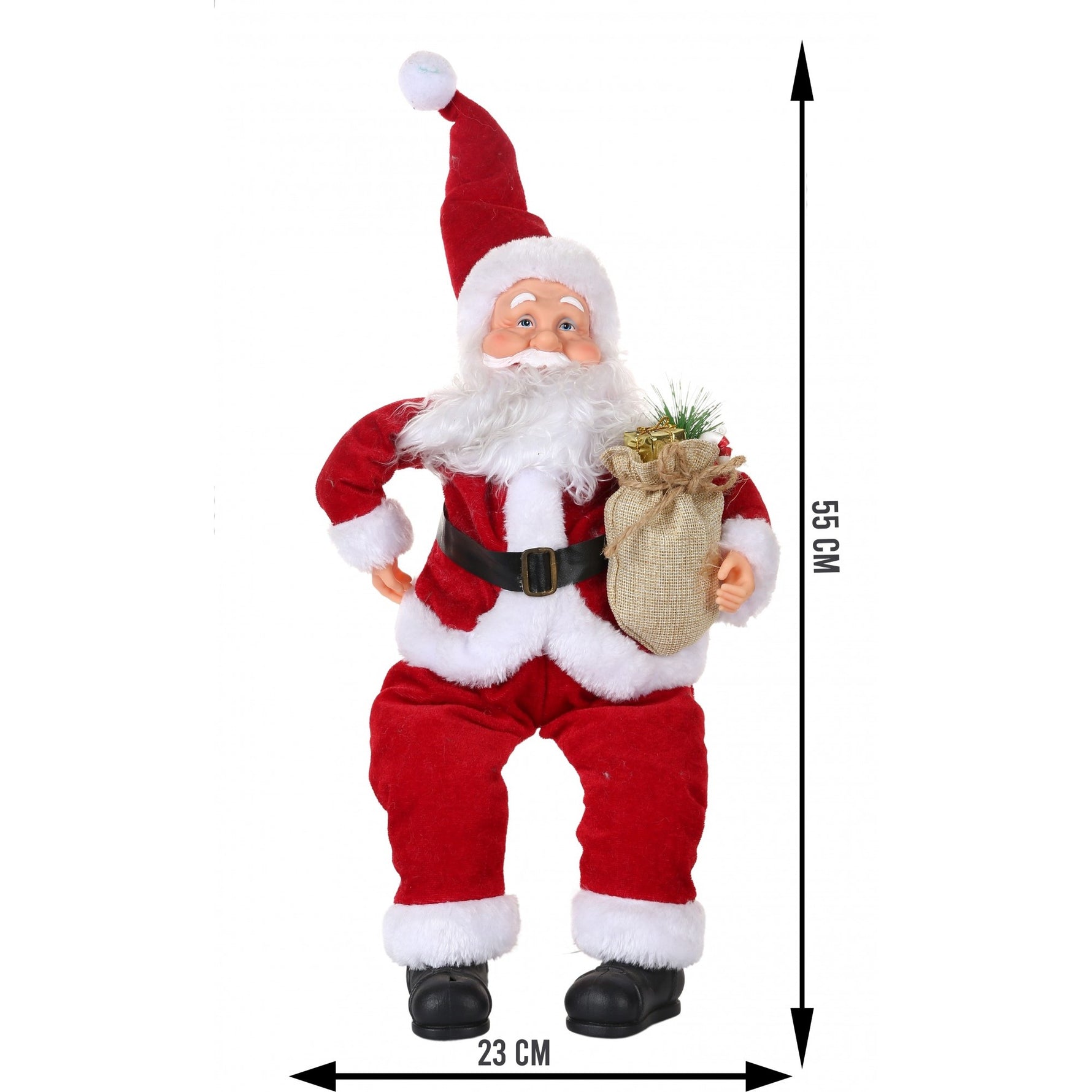 Jucarie decorativa, Flippy, Mos Craciun, 55 cm x 23 cm, grosime 25 cm, lana, tesatura de plus, poliester,