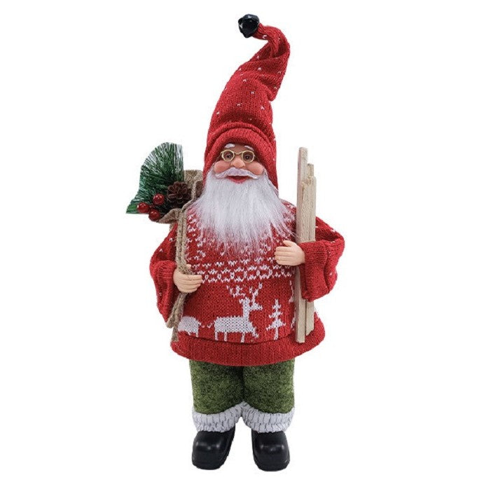 Figurina Decorativa Craciun, Flippy, Mos Craciun cu Lemne la Brat, 30 x 17 x 10 cm, Material Plastic+Textil,