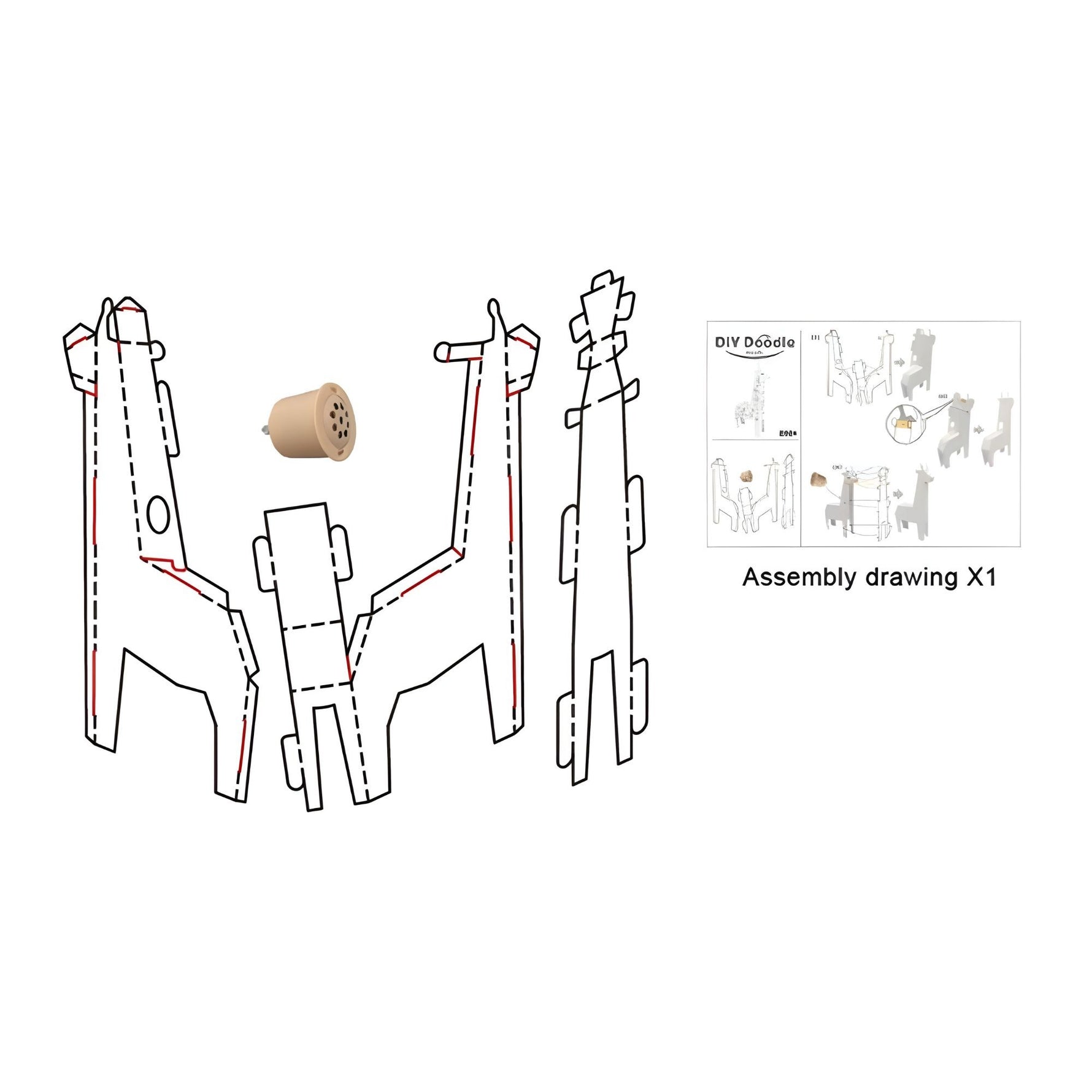 Jucarie Educativa pentru Copii, Flippy, Model Girafa 3D, Set de Asamblat si Colorat din Carton, Puzzle 3D Educativ, 31