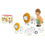 Jucarie Educativa pentru Copii, Flippy, Model Leu 3D, Puzzle 3D de Asamblat si Colorat din Carton, Educativ, 41 x 12 x