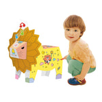 Jucarie Educativa pentru Copii, Flippy, Model Leu 3D, Puzzle 3D de Asamblat si Colorat din Carton, Educativ, 41 x 12 x