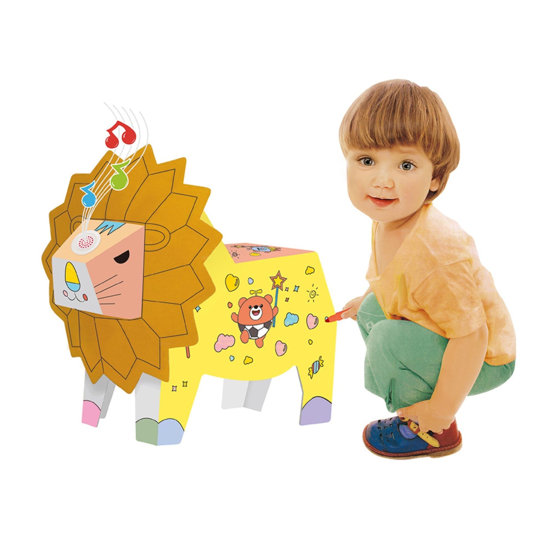 Jucarie Educativa pentru Copii, Flippy, Model Leu 3D, Puzzle 3D de Asamblat si Colorat din Carton, Educativ, 41 x 12 x
