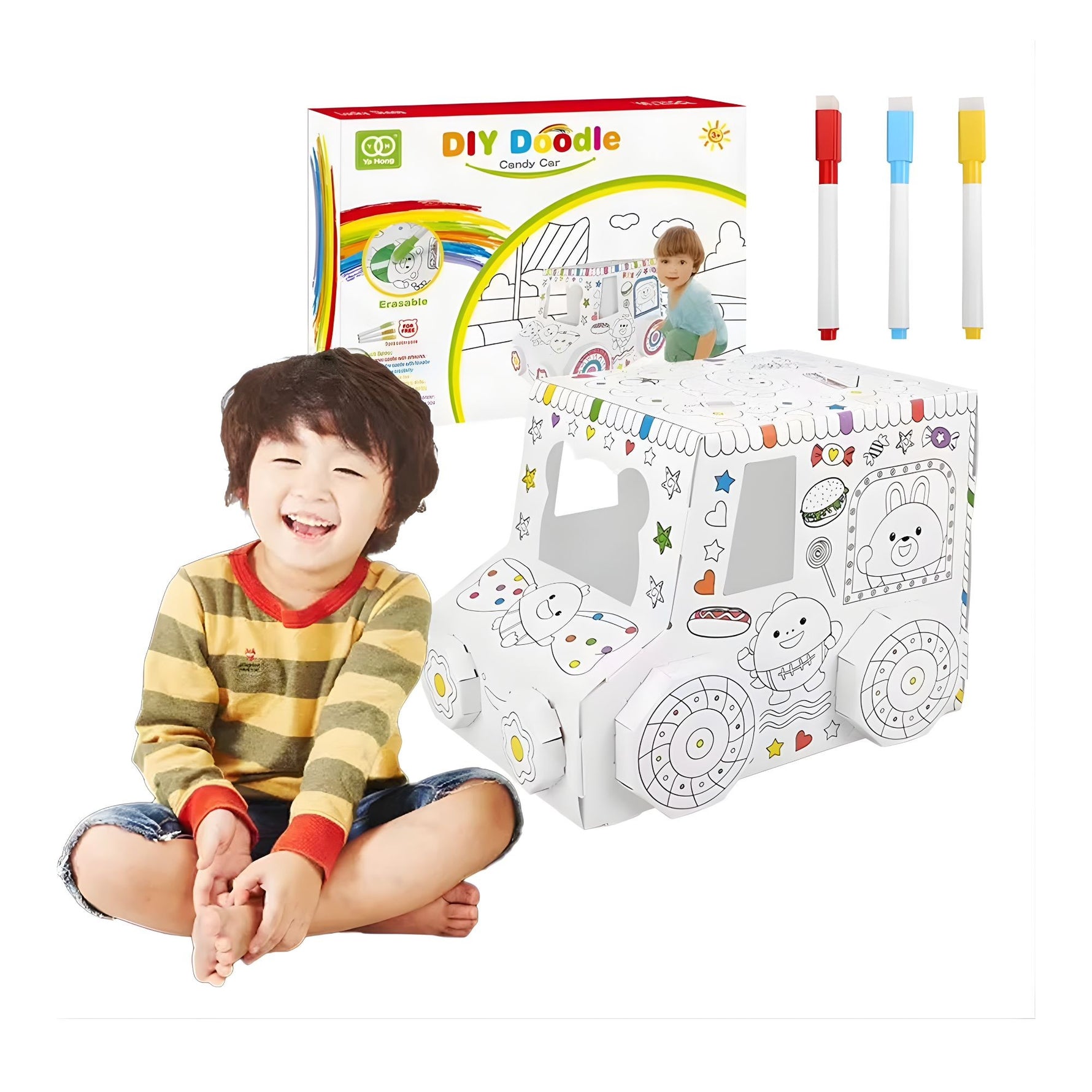 Jucarie Educativa pentru Copii, Flippy, Model Masinuta 3D, Jucarie de Asamblat si Colorat, din Carton, 28 x 20 cm, 3+