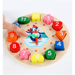 Jucarie Educativa Flippy, Tip Montessori, Model Ceas Pinguin, din Lemn, + 36 Luni, 12 Piese, 17.2 cm, Multicolor