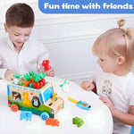 Jucarie Educativa Montessori, Flippy, Model Masinuta Educativa din Lemn 6 in 1, Sortator Forme, 1–3 ani, 23.7 x 17.5 x