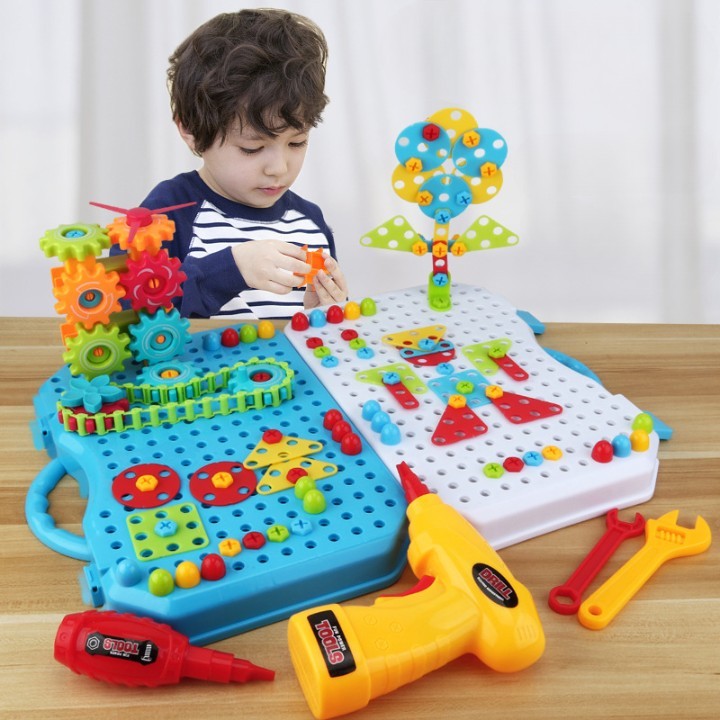 Jucarie Educativa Si Interactiva, Flippy, Set De Constructie Puzzle Din ABS Cu Bormasina Pentru Dezvoltatea