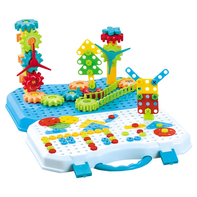 Jucarie Educativa Si Interactiva, Flippy, Set De Constructie Puzzle Din ABS Cu Bormasina Pentru Dezvoltatea