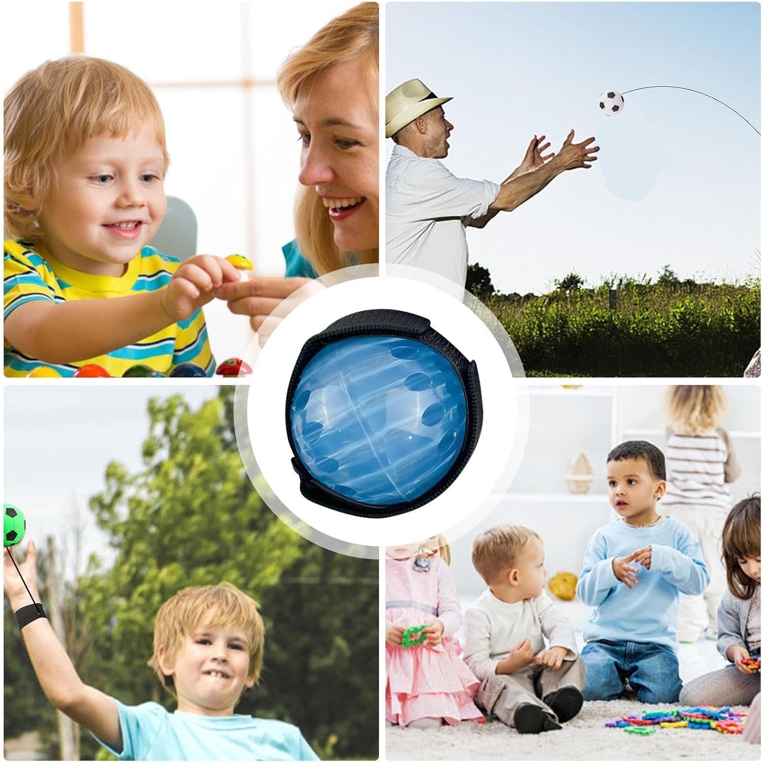 Jucarie Interactiva, Flippy, Minge Saltareata Crystal Ball, cu Banda Elastica, 6 cm, +7 Ani, din Plastic, Albastru