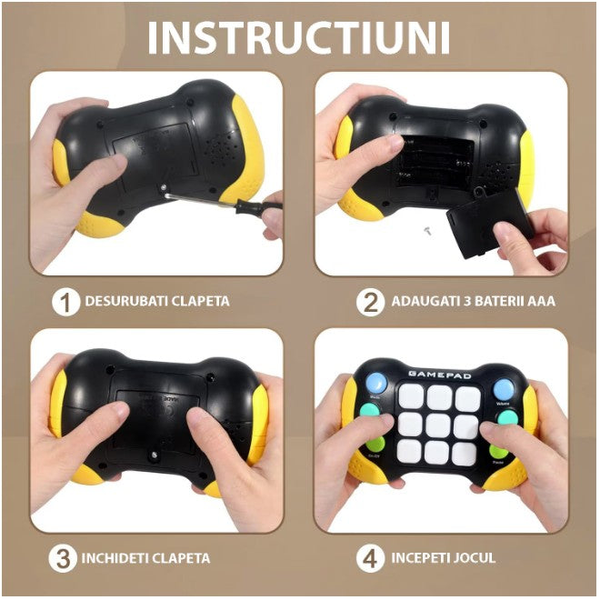 Jucarie Interactiva Flippy, Tip Consola Pop It, 6 butoane functionale, 5 Moduri de Joc, 600 Niveluri, + 3 ani,