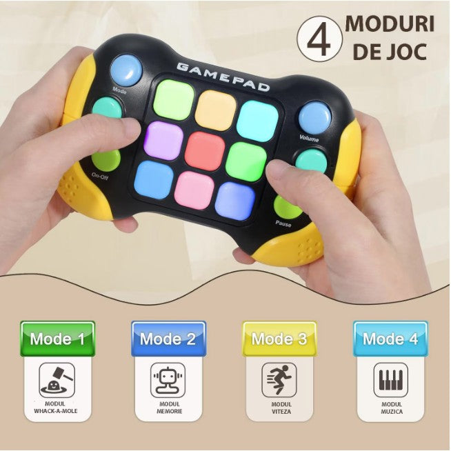 Jucarie Interactiva Flippy, Tip Consola Pop It, 6 butoane functionale, 5 Moduri de Joc, 600 Niveluri, + 3 ani,