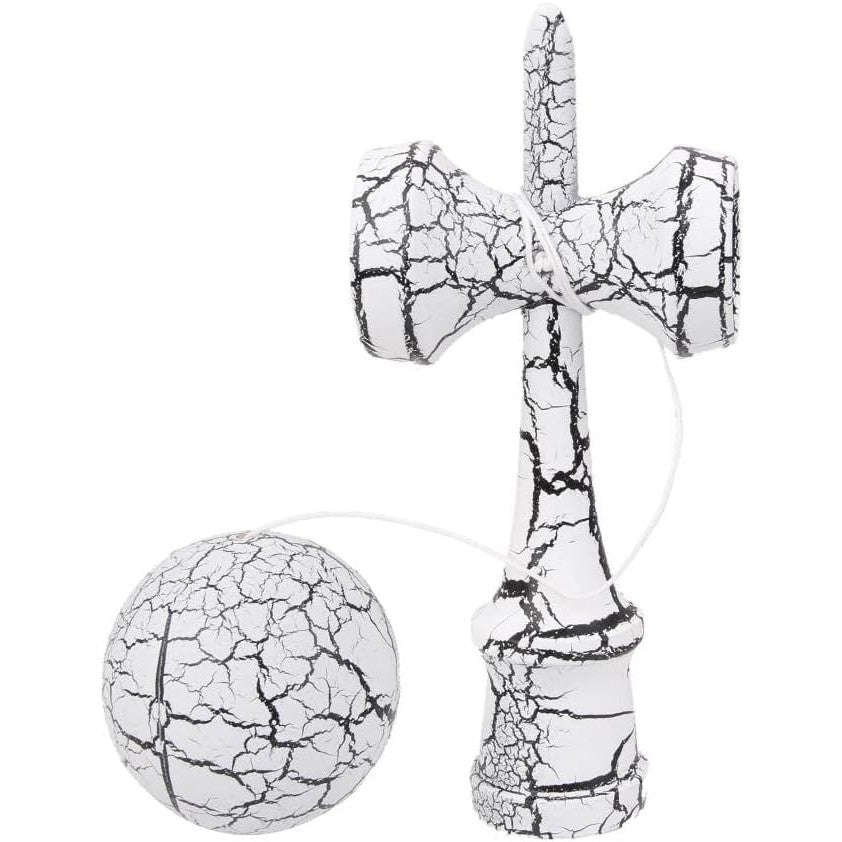 Kendama X Originala, Profesionala, Flippy, Cracked, din Lemn, 18 cm, Alb/Negru