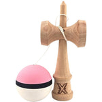 Kendama X Originala, Profesionala, Flippy, din Lemn, 18 cm, Rubber Grip, Roz/Negru/Alb