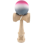 Kendama X Originala, Profesionala, Flippy, din Lemn, Rubber Grip, 18 cm, Roz/Alb/Gri