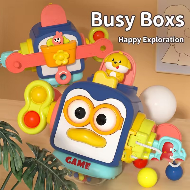 Jucarie interactiva Montessori, Flippy, Jucarie pentru Bebelusi, Model Pinguin Ocupat, din Plastic rezistent, Varsta
