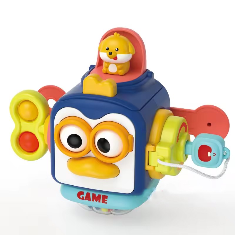Jucarie interactiva Montessori, Flippy, Jucarie pentru Bebelusi, Model Pinguin Ocupat, din Plastic rezistent, Varsta