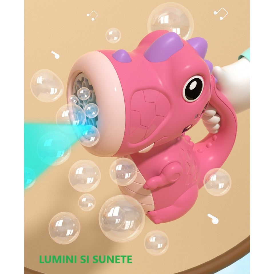 Jucarie Interactiva pentru Baloane de Sapun, Flippy, Sunete si Lumini, Model Dinozaur, cu 8 Orificii, 15 x 8.5 x 18.5,