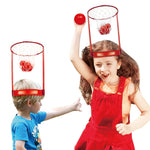 Set Interactiv pentru Copii, Flippy, Joc cu Doua Cosuri de Baschet de Pus pe Cap, Joc Dublu, 20 de Mingi Albe si Rosii,
