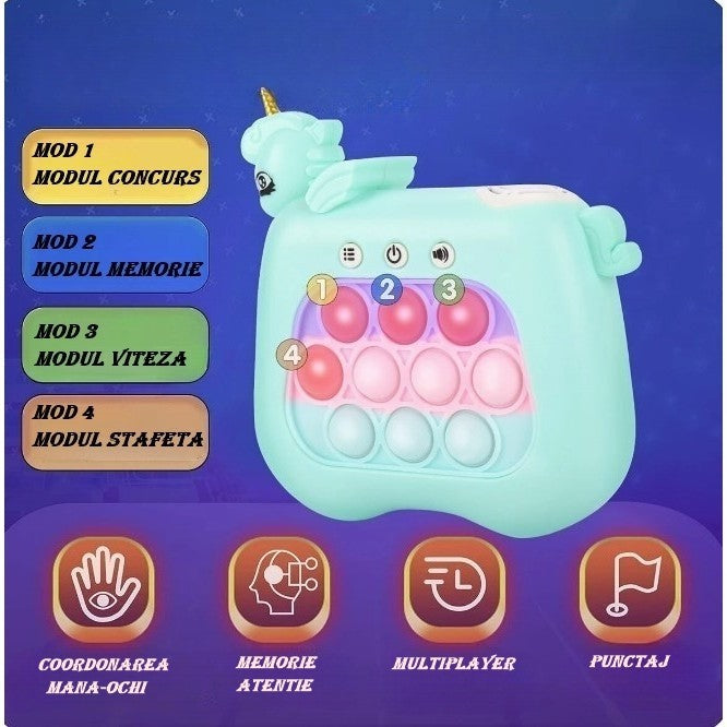 Jucarie Interactiva Tip Consola pentru Copii, Flippy, 12 Nivele, Diferite Moduri de Joc, Material ABS/silicon, cu
