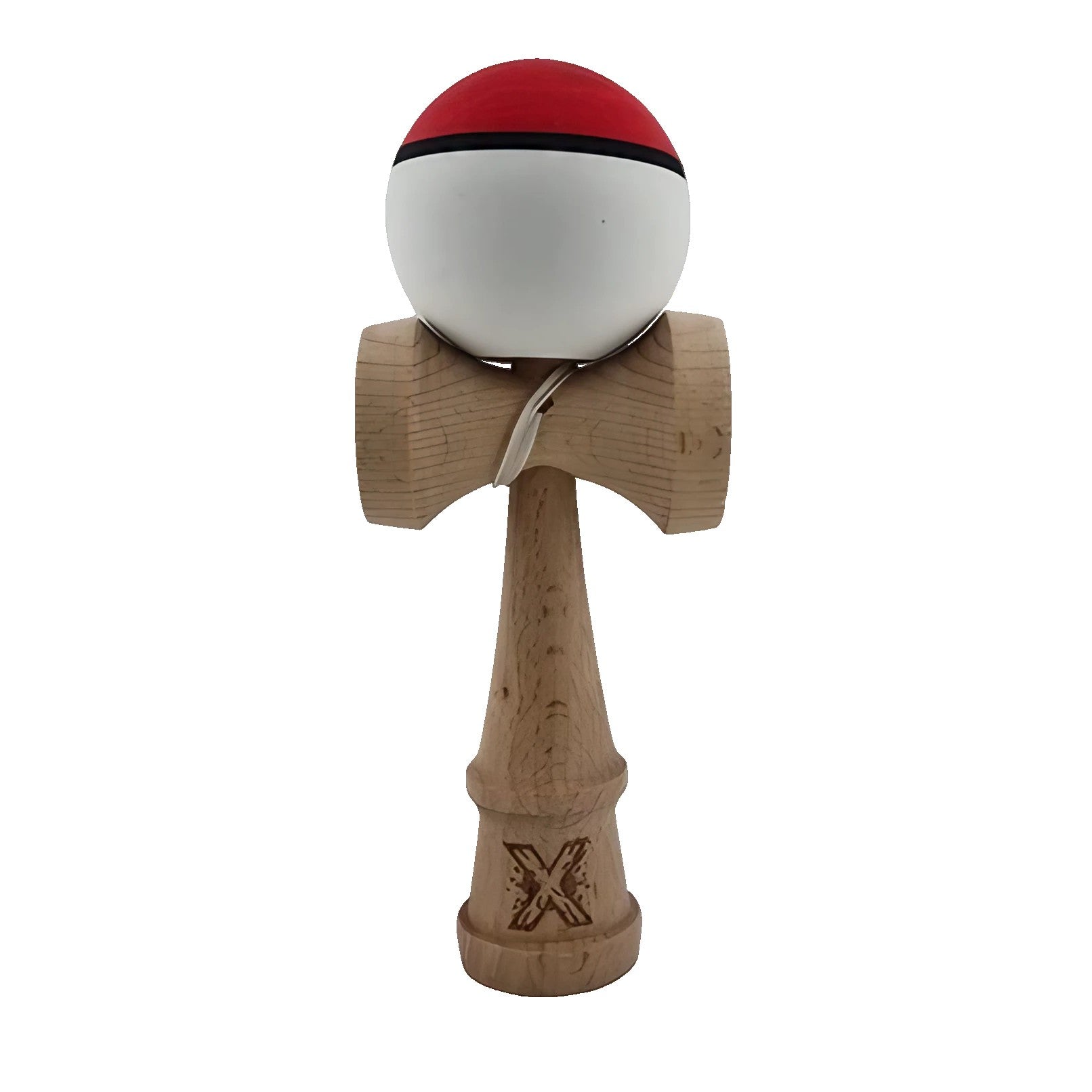 Kendama X Originala, Profesionala, Flippy, din Lemn, Rubber Grip, 18 cm, Rosu/Alb