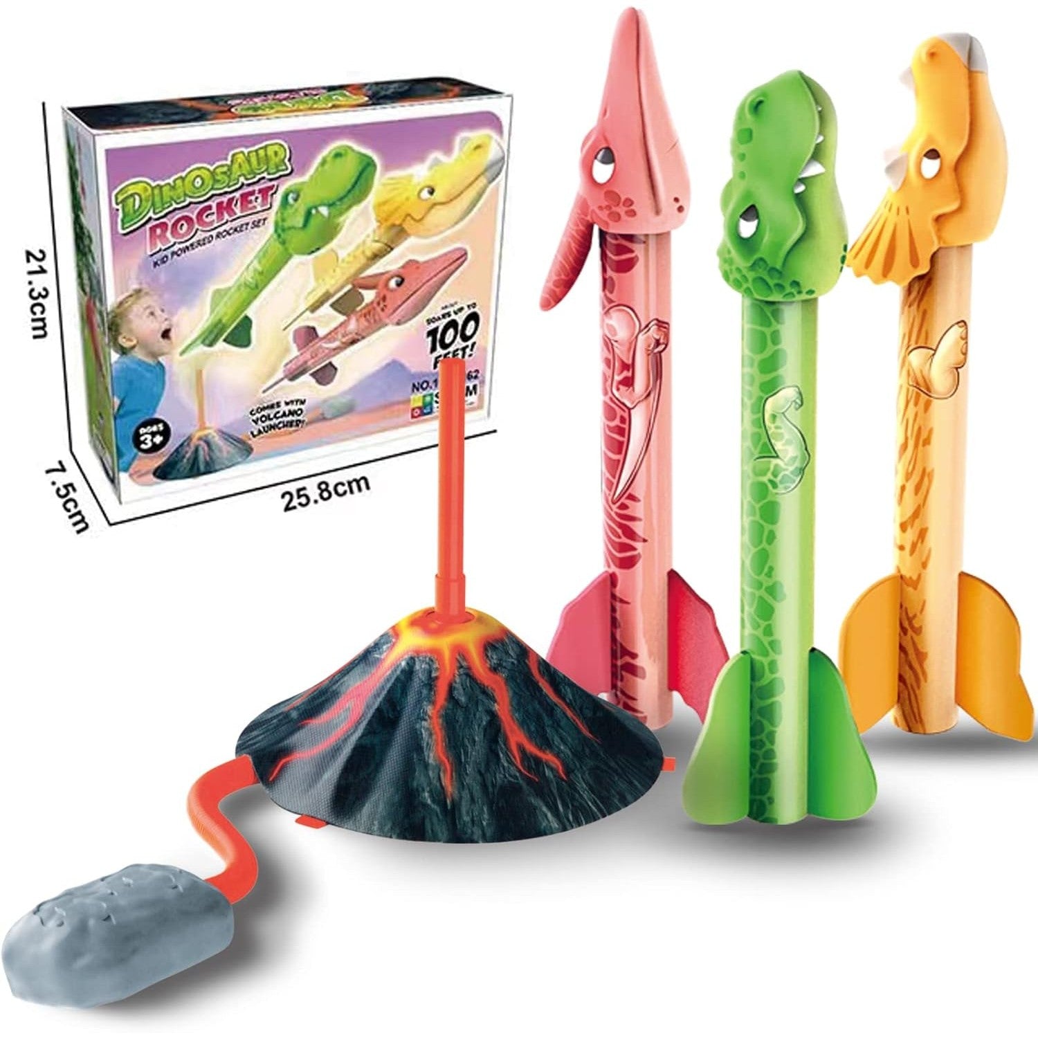 Jucarie pentru Copii, Flippy, Lansator de Rachete cu Piciorul, un Singur Lansator, 3 Rachete Donozauri cu Lumini, 30 cm
