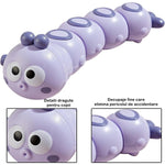Jucarie mecanica pentru copii Flippy, omida haioasa, cu cheita, distractiva, se taraste, se misca, 15 x 4 cm, mov