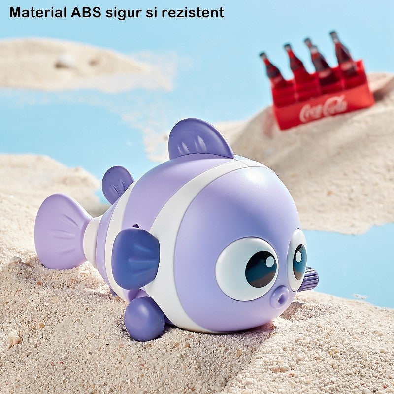 Jucarie mecanica pentru copii Flippy, pestisor haios, cu cheita, distractiv, se taraste, se misca, 11 x 9 x 7.5 cm cm,