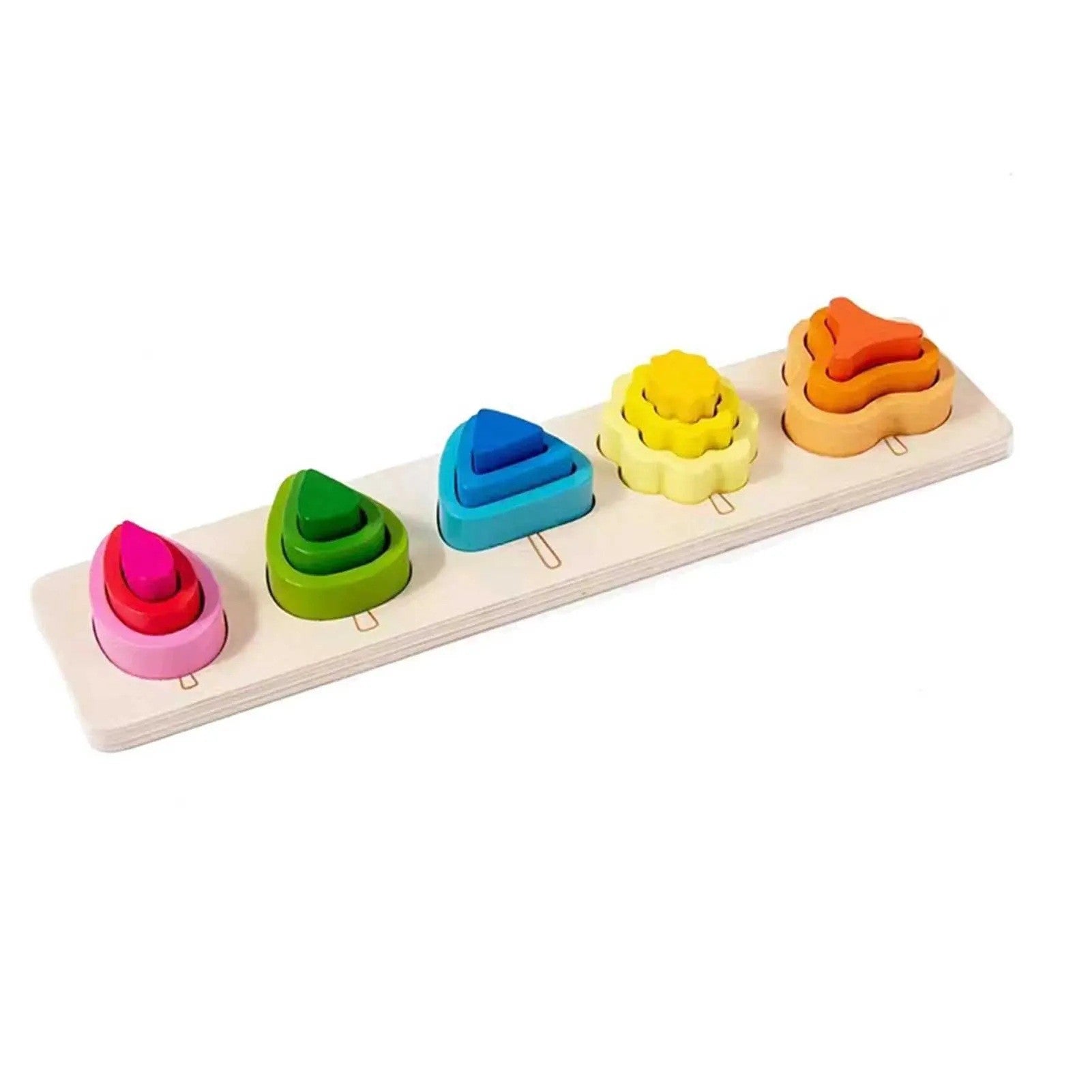 Jucarie Montessori din Lemn, Flippy, Tip Puzzle, cu 5 Forme Asimetrice, 15 Piese, Educativa, Interactiva, Creativa,