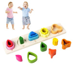 Jucarie Montessori din Lemn, Flippy, Tip Puzzle, cu 5 Forme Asimetrice, 15 Piese, Educativa, Interactiva, Creativa,