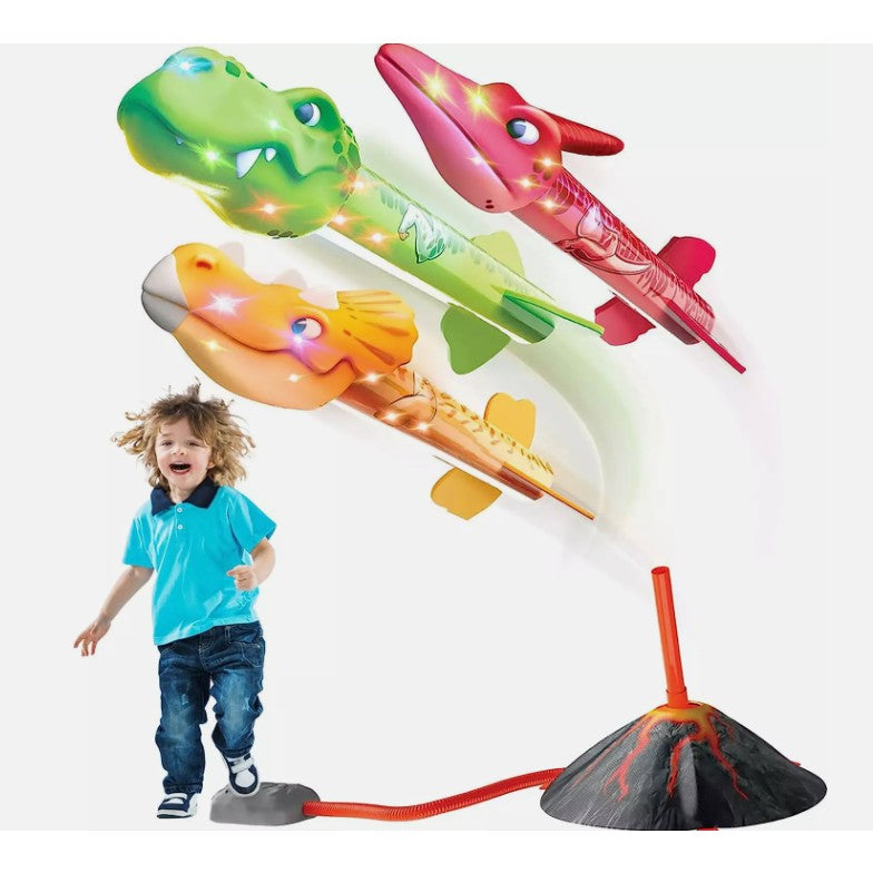 Jucarie pentru Copii, Flippy, Lansator de Rachete cu Piciorul, un Singur Lansator, 3 Rachete Donozauri cu Lumini, 30 cm