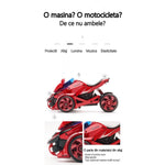 Jucarie pentru copii, masina cu extensie de motocicleta, 2 in 1, rosie