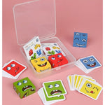 Jucarie Pentru Copii Montessori Flippy, Cub din Lemn, Asamblare Fete, 64 de Carti Distractive, pentru Baieti si Fete,