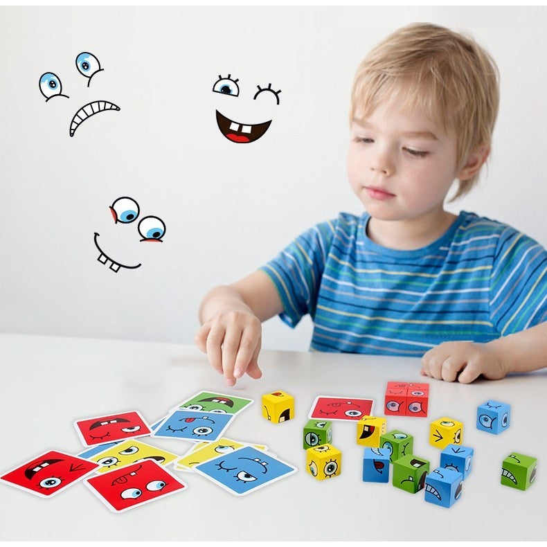 Jucarie Pentru Copii Montessori Flippy, Cub din Lemn, Asamblare Fete, 64 de Carti Distractive, pentru Baieti si Fete,