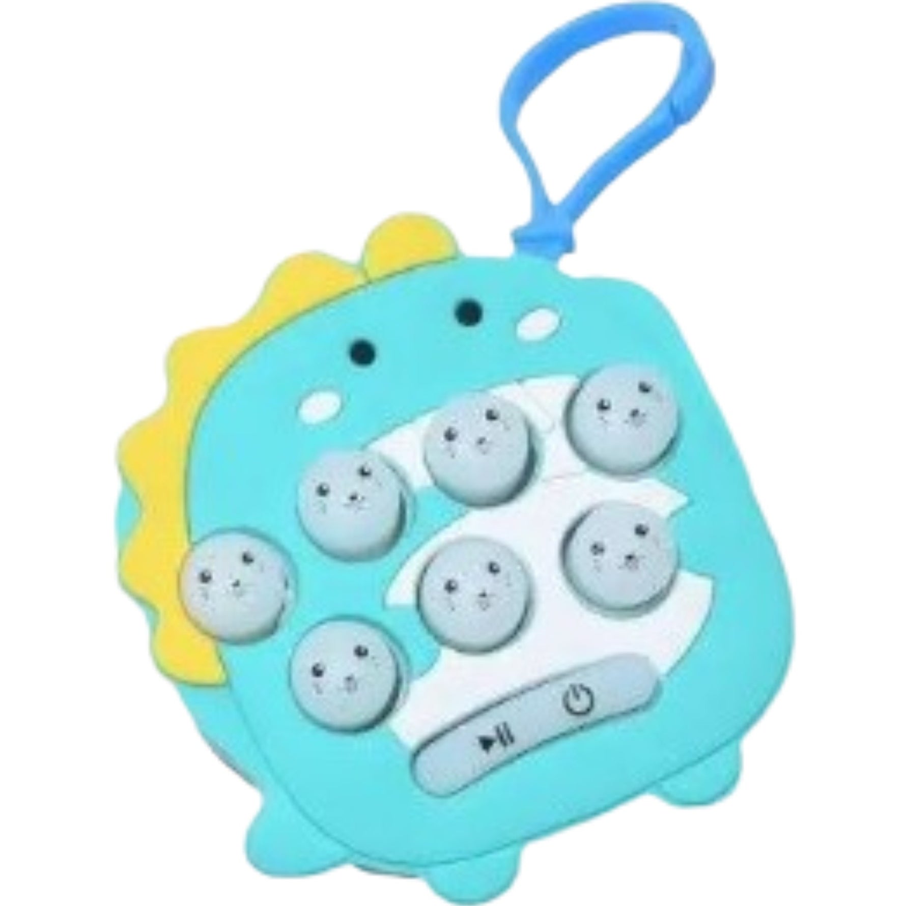 Jucarie pentru copii portabila Flippy, joc Gopher, cu lumini si muzica, tip breloc, model dinozaur, material silicon si